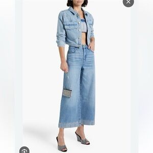 Triarchy Crystallized Wide Leg Rhinestone Cuff Jeans 30